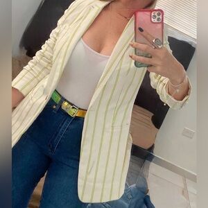 Banana Republic Neon Lime/lavender Long & Lean-Fit Stripe Blazer